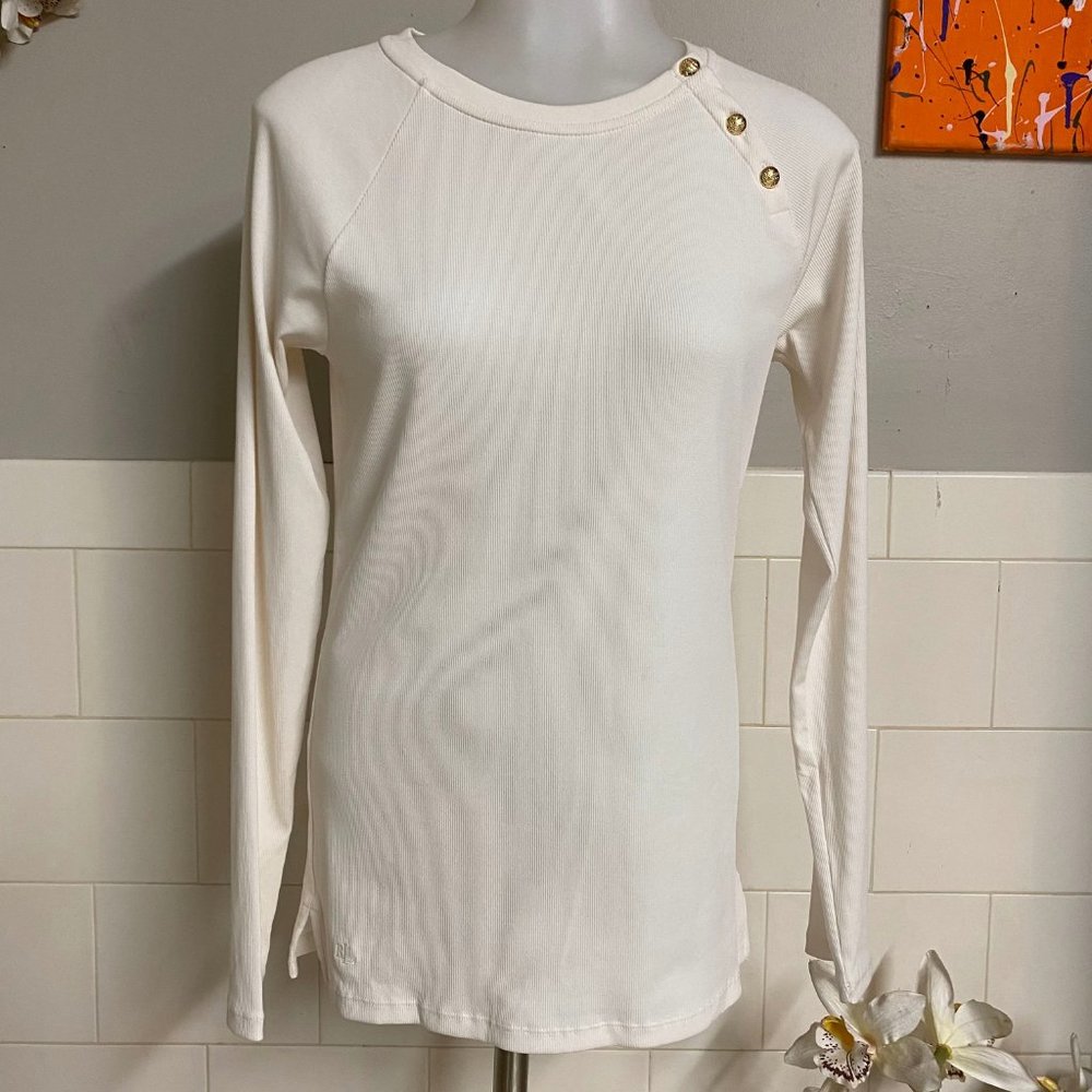 Scoop Neck Long Sleeves Stretchy Blouse Size XL M